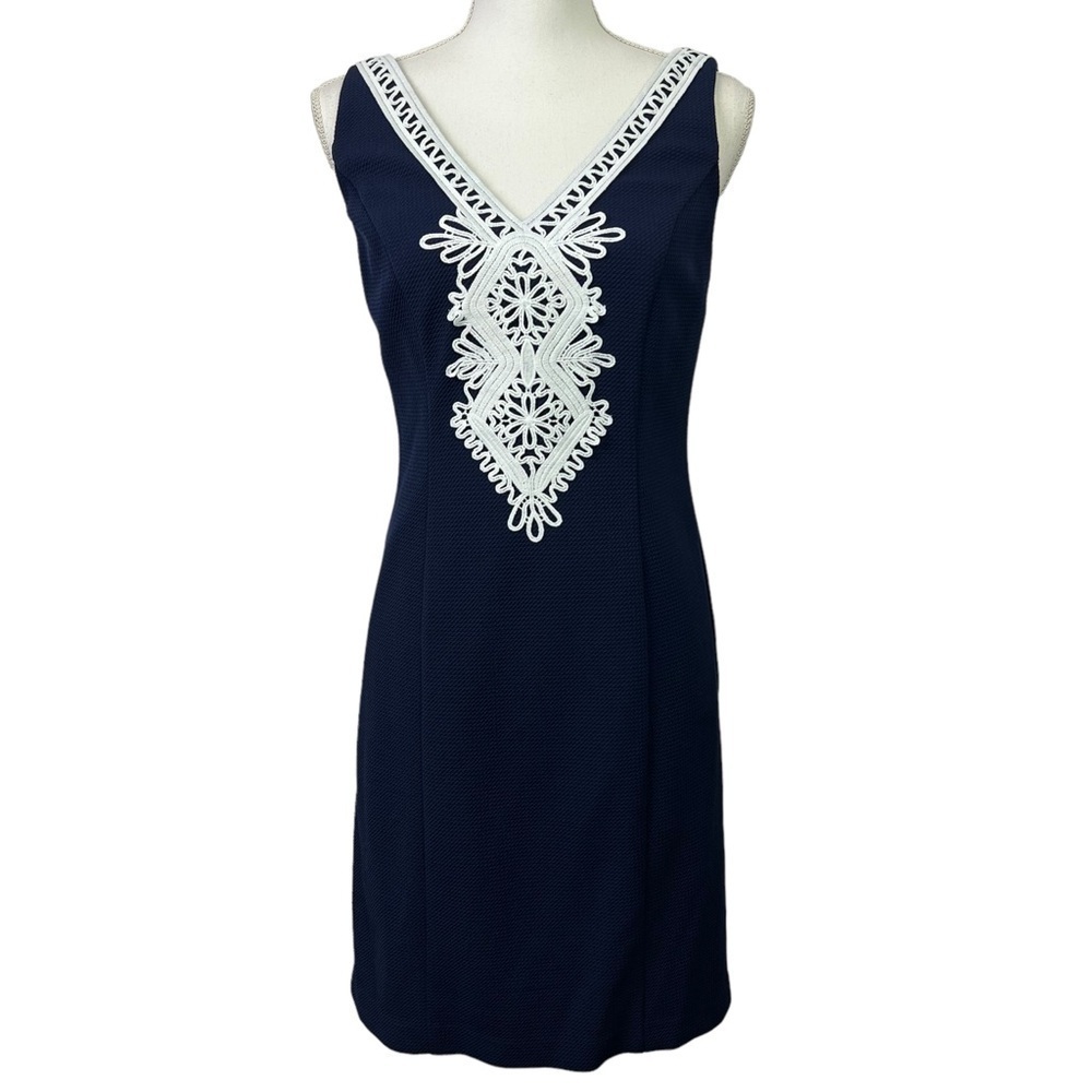 Eliza J Women’s Career Business Dress Sz 4 V-neck Multi Colors Sleeveless
